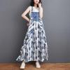imagechouyatou Womens Sleeveless Denim Chiffon Splicing Ruffle Overall Dress Loose Maxi Bib Jumper DressBlue