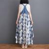 imagechouyatou Womens Sleeveless Denim Chiffon Splicing Ruffle Overall Dress Loose Maxi Bib Jumper DressBlue