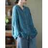 imagechouyatou Womens Spring Summer Oversized Button Down Hooded Linen Shirt Jacket TopBlue