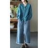 imagechouyatou Womens Spring Summer Oversized Button Down Hooded Linen Shirt Jacket TopBlue