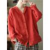 imagechouyatou Womens Spring Summer Oversized Button Down Hooded Linen Shirt Jacket TopRed