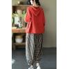 imagechouyatou Womens Spring Summer Oversized Button Down Hooded Linen Shirt Jacket TopRed