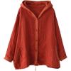 imagechouyatou Womens Spring Summer Oversized Button Down Hooded Linen Shirt Jacket TopRed