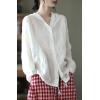 imagechouyatou Womens Spring Summer Oversized Button Down Hooded Linen Shirt Jacket TopWhite