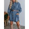 imagechouyatou Womens Summer Long Sleeve Button Down Denim Shirt Dress Business Casual Midi Jean Tunic DressBlue