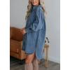 imagechouyatou Womens Summer Long Sleeve Button Down Denim Shirt Dress Business Casual Midi Jean Tunic DressBlue