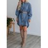 imagechouyatou Womens Summer Long Sleeve Button Down Denim Shirt Dress Business Casual Midi Jean Tunic DressBlue