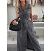 imagechouyatou Womens Summer Sleeveless Denim Shirt Dress Business Casual Button Down Midi Long Jean Dress with BeltBlack