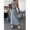 imagechouyatou Womens Summer Sleeveless Denim Shirt Dress Business Casual Button Down Midi Long Jean Dress with BeltLight Blue