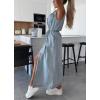 imagechouyatou Womens Summer Sleeveless Denim Shirt Dress Business Casual Button Down Midi Long Jean Dress with BeltLight Blue