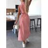 imagechouyatou Womens Summer Sleeveless Denim Shirt Dress Business Casual Button Down Midi Long Jean Dress with BeltPink