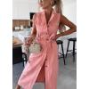 imagechouyatou Womens Summer Sleeveless Denim Shirt Dress Business Casual Button Down Midi Long Jean Dress with BeltPink