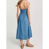 imagechouyatou Womens Summer Spaghetti Strap Denim Dress Button Down Swing Flowy Midi Jean Beach DressBlue