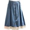 imagechouyatou Womens Casual Elastic Waist Denim Skirt Lace Ruffle Hem Pleated Midi Long Jean Skirt with PocketsLight Blue