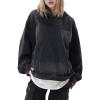 imagechouyatou Womens Distressed Hooded Pullover Denim Jacket Hoodie Boyfriend Casual Jean Sweatshirt TopBlack