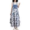 imagechouyatou Womens Sleeveless Denim Chiffon Splicing Ruffle Overall Dress Loose Maxi Bib Jumper DressBlue