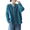 imagechouyatou Womens Spring Summer Oversized Button Down Hooded Linen Shirt Jacket TopBlue