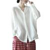 imagechouyatou Womens Spring Summer Oversized Button Down Hooded Linen Shirt Jacket TopWhite