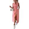 imagechouyatou Womens Summer Sleeveless Denim Shirt Dress Business Casual Button Down Midi Long Jean Dress with BeltPink