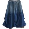 imagechouyatou Womens 2024 Ruched Midi Long Denim Skirt Casual ALine High Waist Pleated Jean SkirtBlue