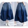 imagechouyatou Womens 2024 Ruched Midi Long Denim Skirt Casual ALine High Waist Pleated Jean SkirtBlue