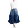 imagechouyatou Womens 2024 Ruched Midi Long Denim Skirt Casual ALine High Waist Pleated Jean SkirtBlue