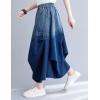 imagechouyatou Womens 2024 Ruched Midi Long Denim Skirt Casual ALine High Waist Pleated Jean SkirtBlue