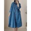 imagechouyatou Womens Baggy 34 Sleeve Denim Shirt Dress Business Casual Button Down Swing Midi Long Jean DressBlue