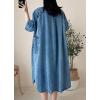 imagechouyatou Womens Baggy 34 Sleeve Denim Shirt Dress Business Casual Button Down Swing Midi Long Jean DressBlue