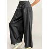 imagechouyatou Womens Baggy Wide Leg Pleated Denim Pants Casual Elastic High Waisted Palazzo Barrel JeansBlack