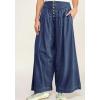imagechouyatou Womens Baggy Wide Leg Pleated Denim Pants Casual Elastic High Waisted Palazzo Barrel JeansDark Blue