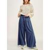 imagechouyatou Womens Baggy Wide Leg Pleated Denim Pants Casual Elastic High Waisted Palazzo Barrel JeansDark Blue