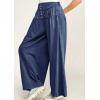 imagechouyatou Womens Baggy Wide Leg Pleated Denim Pants Casual Elastic High Waisted Palazzo Barrel JeansDark Blue