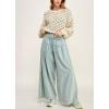 imagechouyatou Womens Baggy Wide Leg Pleated Denim Pants Casual Elastic High Waisted Palazzo Barrel JeansLight Blue