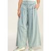 imagechouyatou Womens Baggy Wide Leg Pleated Denim Pants Casual Elastic High Waisted Palazzo Barrel JeansLight Blue