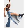 imagechouyatou Womens Boyfriend Y2K Wide Leg Side Split Denim Pants Casual Low Waisted Palazzo JeansBlue