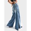 imagechouyatou Womens Boyfriend Y2K Wide Leg Side Split Denim Pants Casual Low Waisted Palazzo JeansBlue