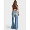 imagechouyatou Womens Boyfriend Y2K Wide Leg Side Split Denim Pants Casual Low Waisted Palazzo JeansBlue