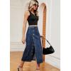imagechouyatou Womens Casual Button Down Split Jean Skirt ALine Midi Long Denim Cargo SkirtDark Blue