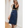imagechouyatou Womens Casual Button Down Split Jean Skirt ALine Midi Long Denim Cargo SkirtDark Blue