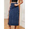 imagechouyatou Womens Casual Button Down Split Jean Skirt ALine Midi Long Denim Cargo SkirtDark Blue