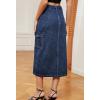 imagechouyatou Womens Casual Button Down Split Jean Skirt ALine Midi Long Denim Cargo SkirtDark Blue