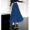 imagechouyatou Womens Casual Elastic Waist Denim Skirt Cute A Line Skater Midi Long Jean SkirtDark Blue