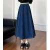 imagechouyatou Womens Casual Elastic Waist Denim Skirt Cute A Line Skater Midi Long Jean SkirtDark Blue