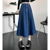 imagechouyatou Womens Casual Elastic Waist Denim Skirt Cute A Line Skater Midi Long Jean SkirtDark Blue
