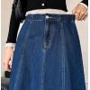 imagechouyatou Womens Casual Elastic Waist Denim Skirt Cute A Line Skater Midi Long Jean SkirtDark Blue