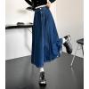 imagechouyatou Womens Casual Elastic Waist Denim Skirt Cute A Line Skater Midi Long Jean SkirtDark Blue
