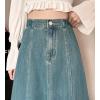 imagechouyatou Womens Casual Elastic Waist Denim Skirt Cute A Line Skater Midi Long Jean SkirtLight Blue