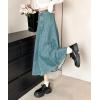 imagechouyatou Womens Casual Elastic Waist Denim Skirt Cute A Line Skater Midi Long Jean SkirtLight Blue