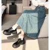imagechouyatou Womens Casual Elastic Waist Denim Skirt Cute A Line Skater Midi Long Jean SkirtLight Blue